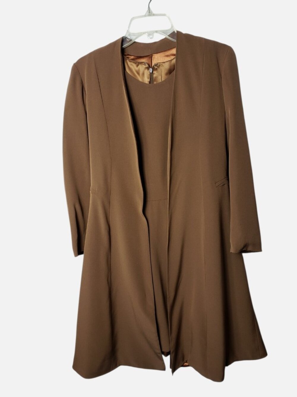 Women’s Sleeveless Dress & Longline Jacket 2Pcs Brown Size 4 - Picture 2 of 16